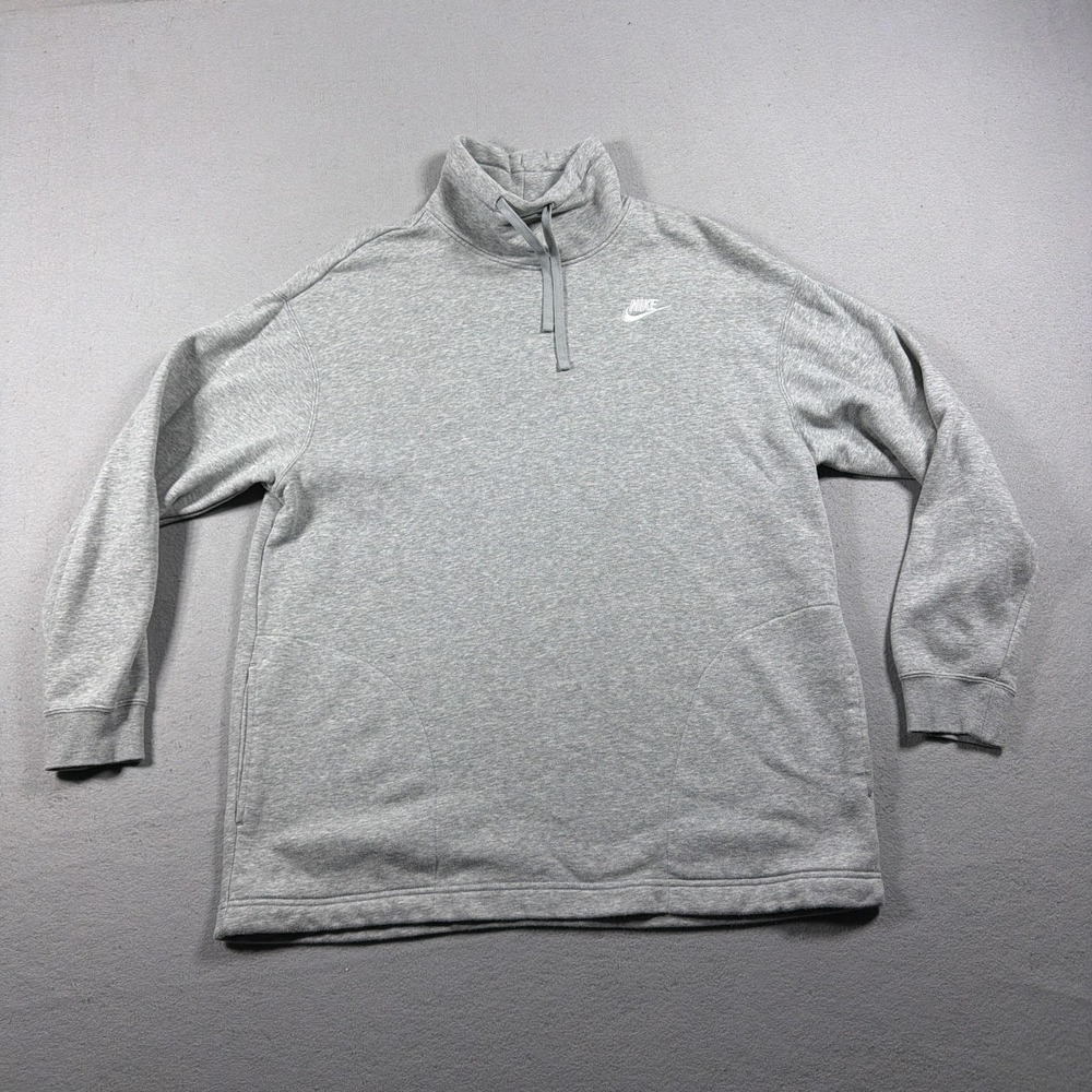 Nike Sweatshirt Mens XS Gray 1/4 Zip Fleece Pullover Mock Neck Logo Athletic